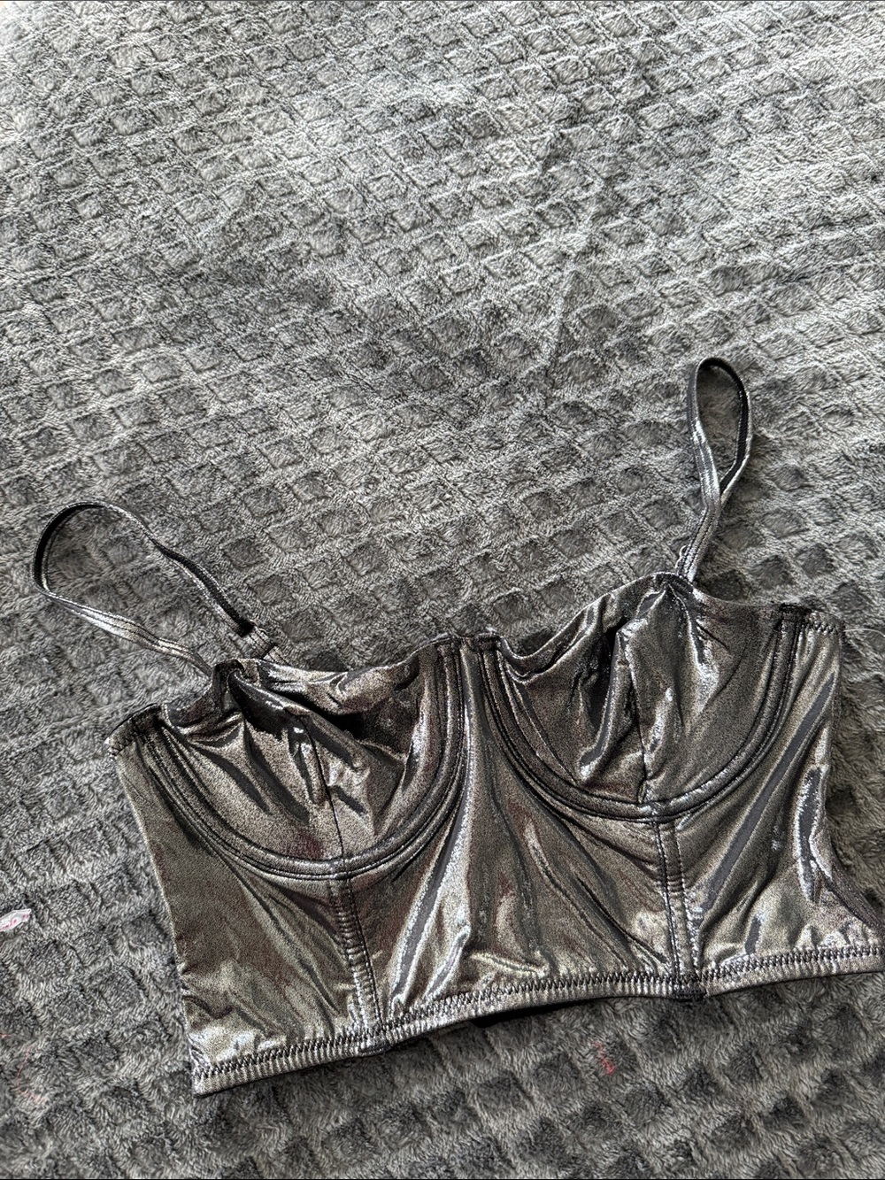 Forever 21 Shiny Silver Bustier Crop Top/Corset with Thin Straps